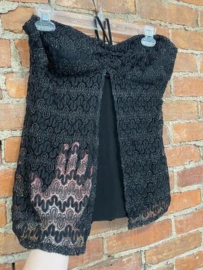 Vintage Y2K Black Lace Top with neck tie | Size L